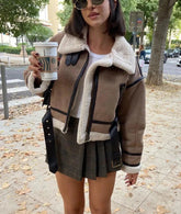 Velvet Zipper Fly Turn Down Collar Crop Jackets