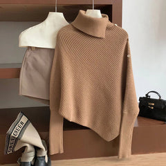 Turtleneck Long Sleeve Irregular Pullover