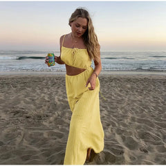 Lace Up Solid Color Open Back Long Dress