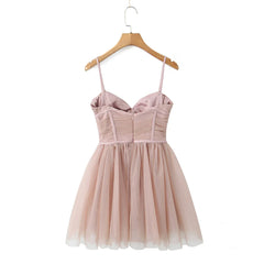 Pink Tulle Spaghetti Strap Mini Dress