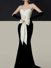 3D Flower Bowknot Patchwork Velvet Dress