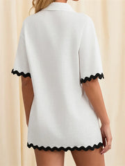 Contrast Short Sleeve Turn-Down Collar Mini Dress