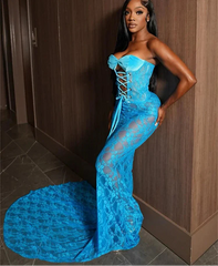 Lace Up Hollow Out Corset Tube Maxi Dress