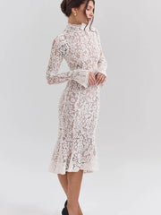 Lace White Long Sleeve Turtleneck Dress