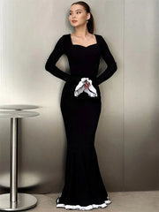 Ruffled Square Collar Patchwork Maxi Dress