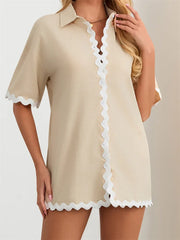 Contrast Short Sleeve Turn-Down Collar Mini Dress