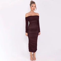 Off-shoulder Slash Neck Solid Maxi Dress