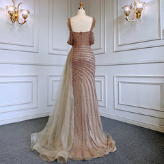 Caramel Mermaid Evening Gown with High Slit