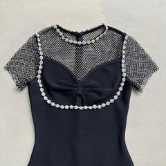 Black Diamante Evening Midi Dress