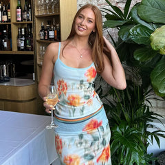 Print Floral Spaghetti Strap Top Mini Skirt Set