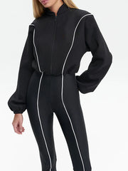 Patchwork Long Sleeve Zipper Playsuit