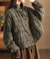 Vintage Cotton Linen Plaid Quilted Jacket