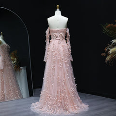 3D Flowers Long Sleeves Evening Party Dress