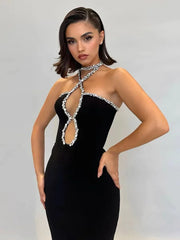 Black Diamond Strapless Maxi Bandage Dress