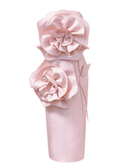 3D Floral Strapless Solid Mid-Calf Dress