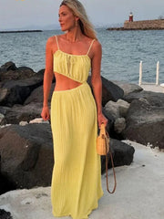 Lace Up Solid Color Open Back Long Dress