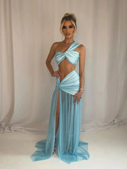 Bandage Top Sweet Waist Slit Long Skirt Suit