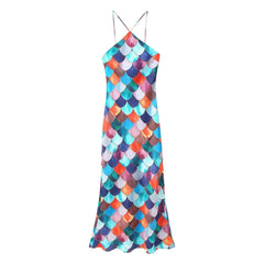 Colorful Printed Halter Maxi Dress