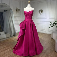 Fuchsia Satin Strapless Evening Prom Dress