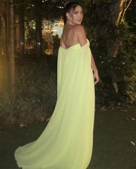 Off Shoulder Shawl Yellow A Line Dress