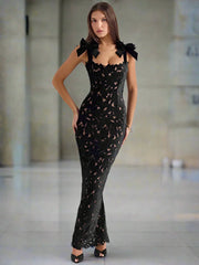 Bows Lace Bodycon Maxi Dress