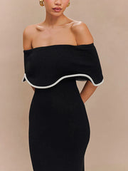 Strapless Ruffles Black Midi Dress