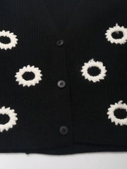 Long Sleeve Embroidered Knitted Cardigan