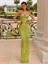 Mint Green Mesh Sequins Maxi Dress