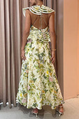 Backless Print Lace up Large Swing Dress for