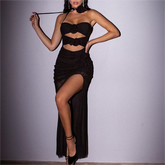 Backless Tube Top Maxi with Side Slit Hollow Out Cutout out See through Dress High Split