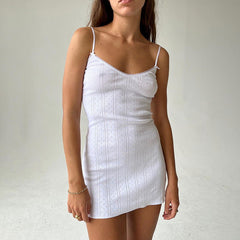 Lace V neck Backless Strap Cotton Dress for