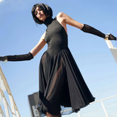 Mesh Stitching See through Half Turtleneck Slim Sleeve Dress