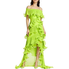 Off Shoulder Dress Elegant Irregular Asymmetric Wooden Ear Design Maxi