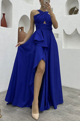 Sleeveless Solid Color Irregular Asymmetric Maxi Dress for
