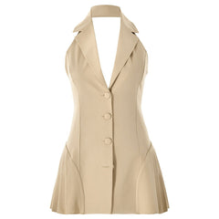 Slim Fit V Neck Halter Dress Backless Sleeveless Hip Dress