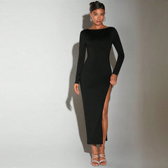 Socialite Dress round Neck Bare Back Design Mid Length Dress