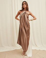 Stitching Halter Satin Dress Evening Dress