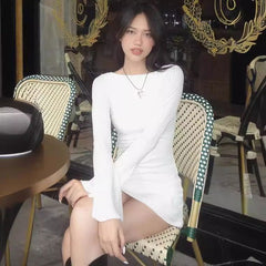 Street Shooting Solid Color Minimalist Long Sleeve Big Backless Tied Dress