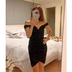 V Neck Off Shoulder Dress High Sense Ladies Party Hip Dress