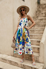 Sling Graffiti Printing Sleeveless Swing Dress Amplified craft