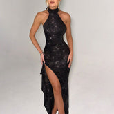 Wear Sleeveless Halter Backless Slim Fit Slit Dress