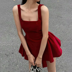 Red Bow Dress A Line Spaghetti Straps Backless
