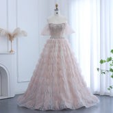 Crystal Princess Ball Gown Blush Pink Ruffles Evening Dress