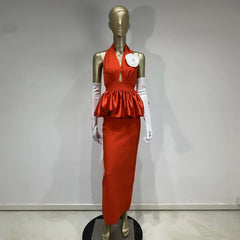 Backless 3D Flower Tight Long Bandage Dress