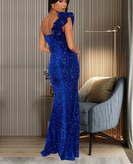 Slit Padded Sequin Strap Long Dress