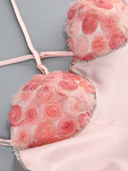 3D Flower Spaghetti Strap Party Mini Dress