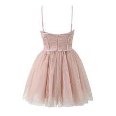 Pink Tulle Spaghetti Strap Mini Dress
