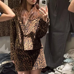Vintage Leopard Print Jacket And Skirt Outfit