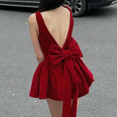 Red Bow Dress A Line Spaghetti Straps Backless