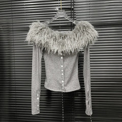 Fur Collar Single Breasted Knitted Sweater